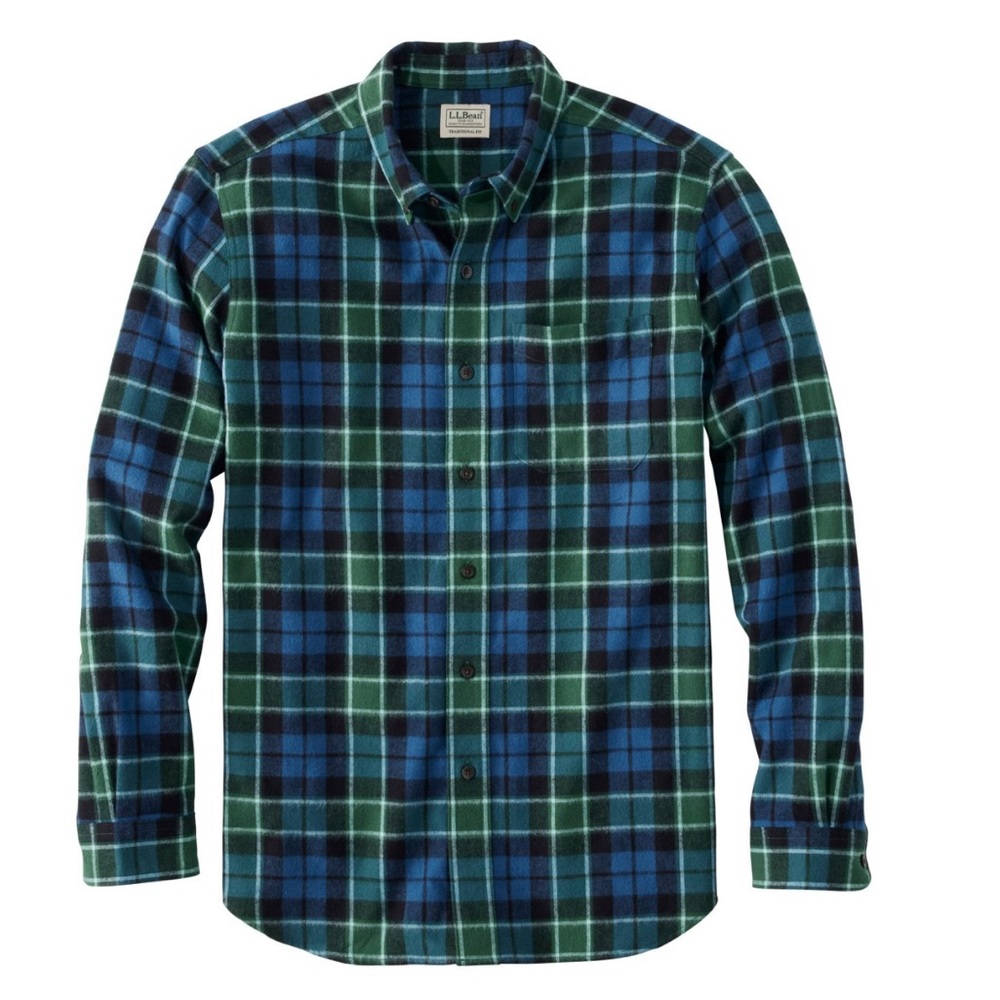 L.L. Bean Men's Flannel Plaid Shirt - Blue and Green